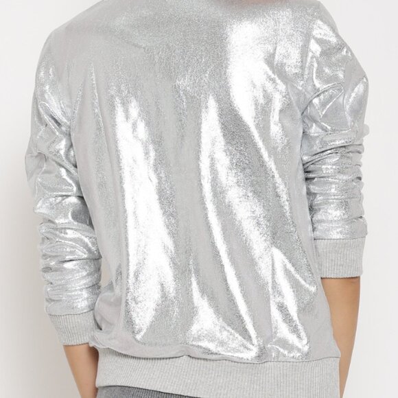 Cute bomber style jacket - flashy Silver Jacket Size P - Forever 21 - Picture 2 of 6
